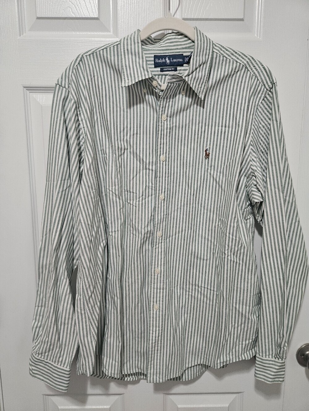 Ralph Lauren Green White Striped Button Up XL